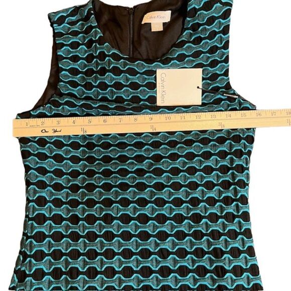 NWT Calvin Klein Stretchy Dress Black and Aqua Geometric Print Lined 2 Back Zip - Picture 8 of 11
